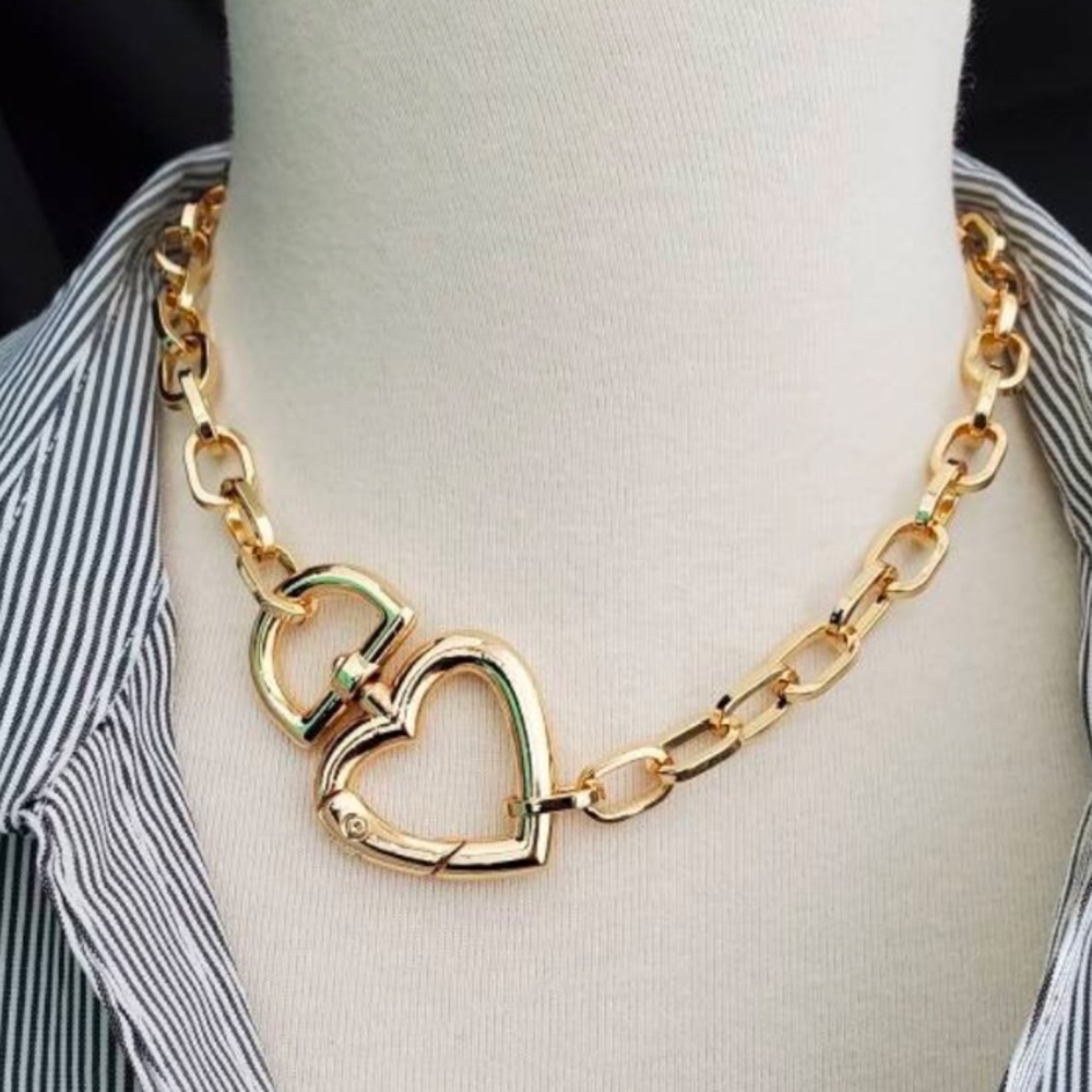 Large Chunky Gold Heart Carabiner Necklace